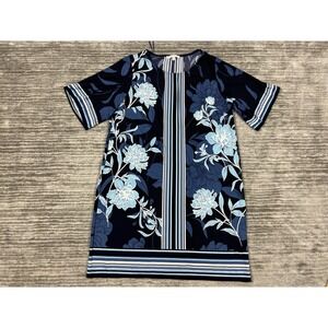 Sandra Darren Dress Womens Large Blue Floral‎ Shortsleeve Casual